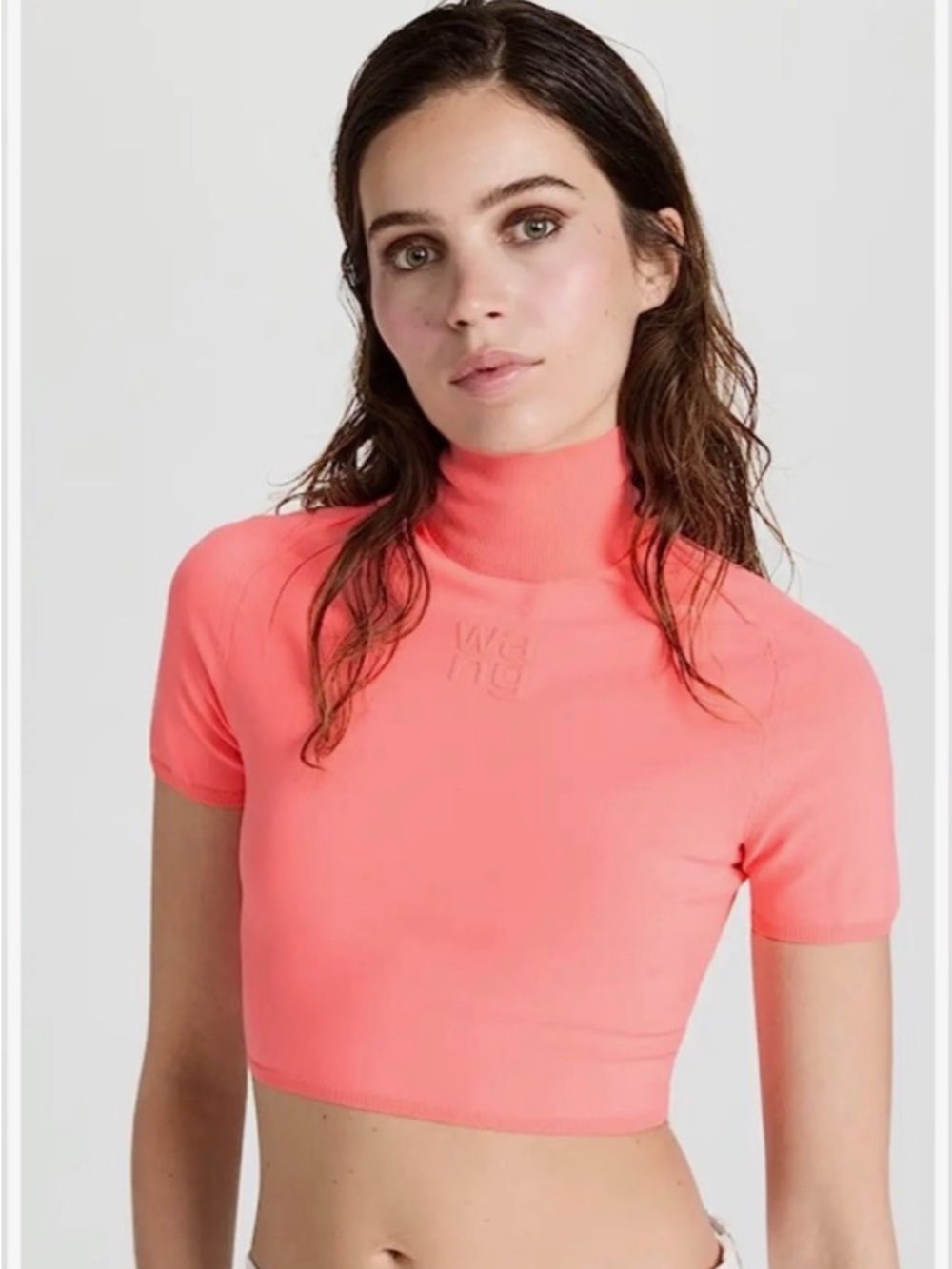 Alexander Wang Anime Pink Short-Sleeve Mock Neck Crop Top